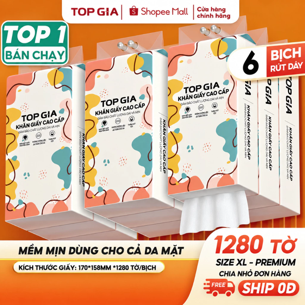 Giấy vệ sinh treo tường TopGia đa sắc đa năng từ bột giấy thiên nhiên 1280tờ/4lớp